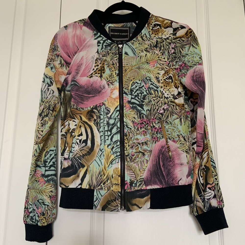 Unisex Maison Scotch Jacket Animal Print Colourful Tropical Jungle Size XS